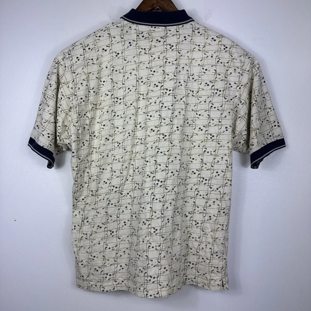 Vintage 90s Bill Blass Golf Polo Men XL Ivory Golf Club Graphic 100 Cotton Shirt - Picture 2 of 7
